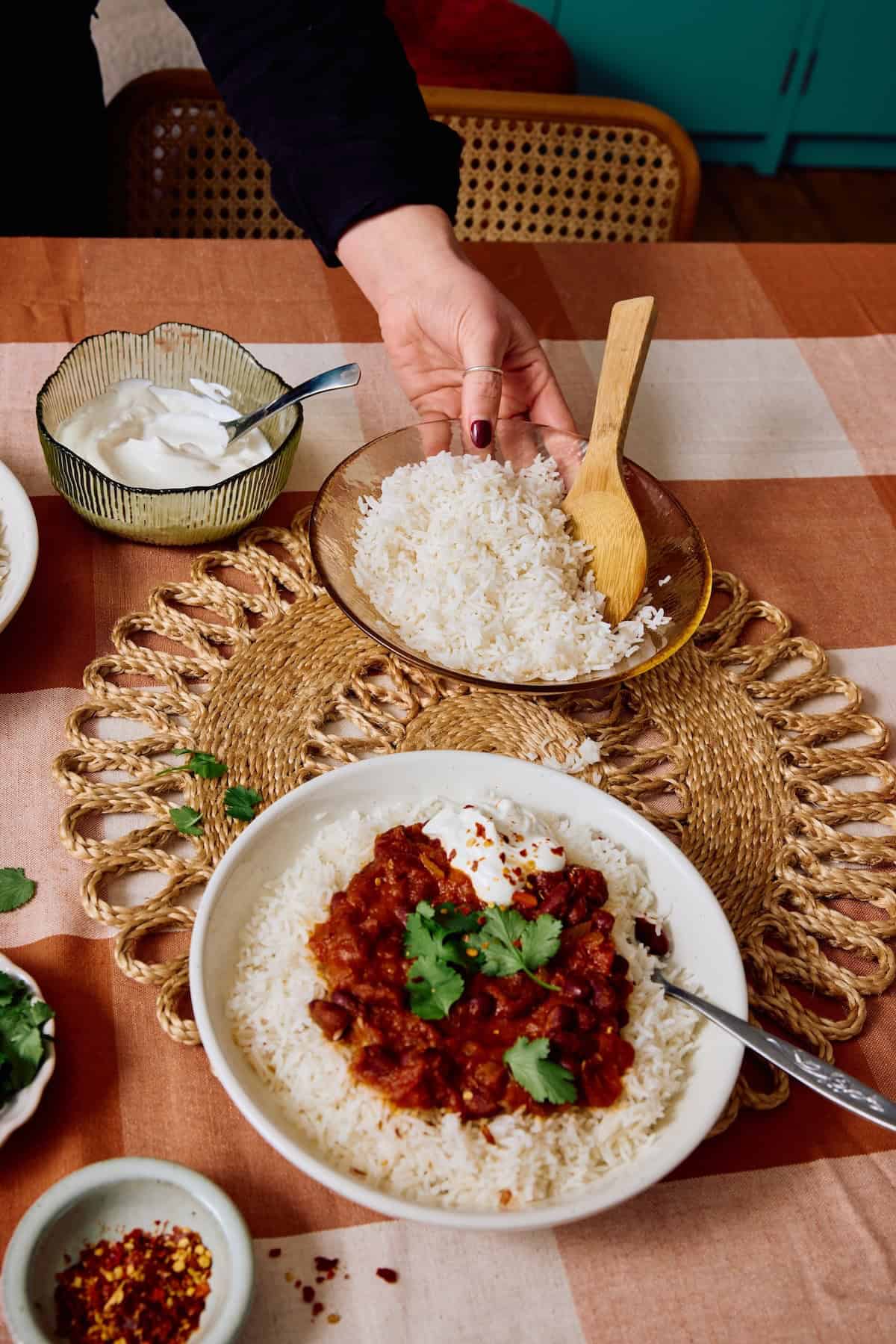 rajama chawal serving